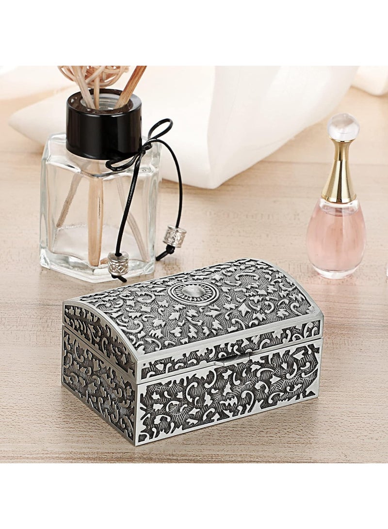 general Vintage Metal Jewellery Box Trinket Storage Box Treasure Chest Case Ring Holder Necklace Earrings Organiser Keepsake Box Wedding Birthday Gift Girls Ladies - Image 2