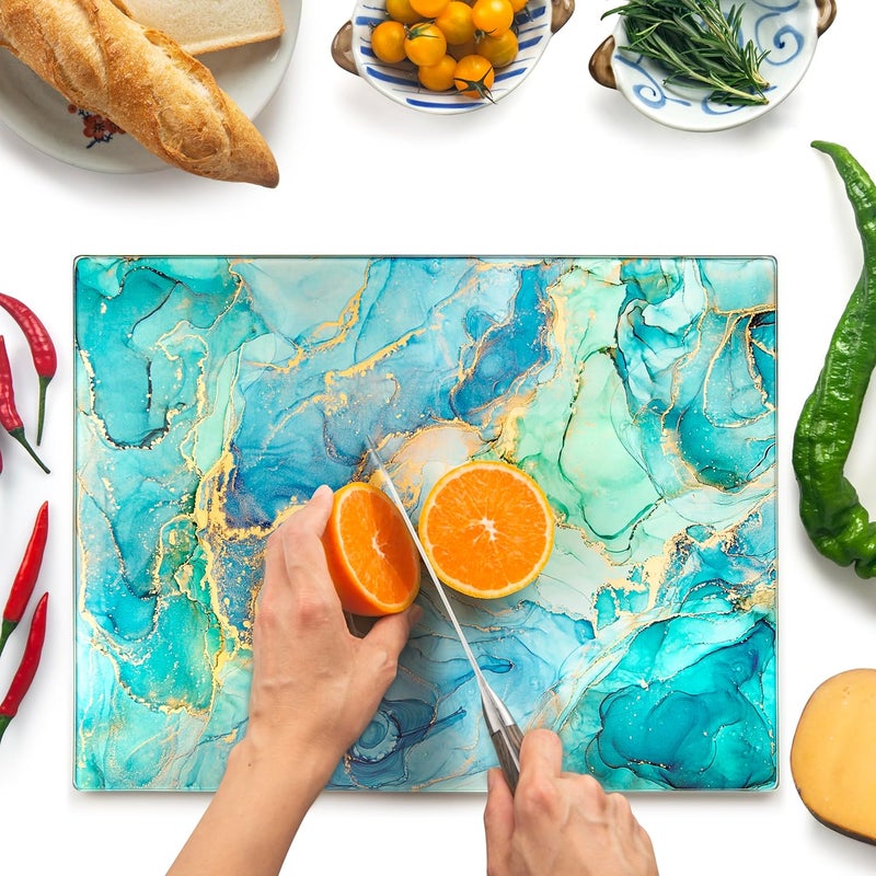 Kitchenville لوح تقطيع زجاجي من كيتشينفيل 40×30 سم: شفاف، متين، صحي لحماية سطح العمل - مقاوم للخدش، مقاوم للحرارة، سهل التنظيف - Image 1