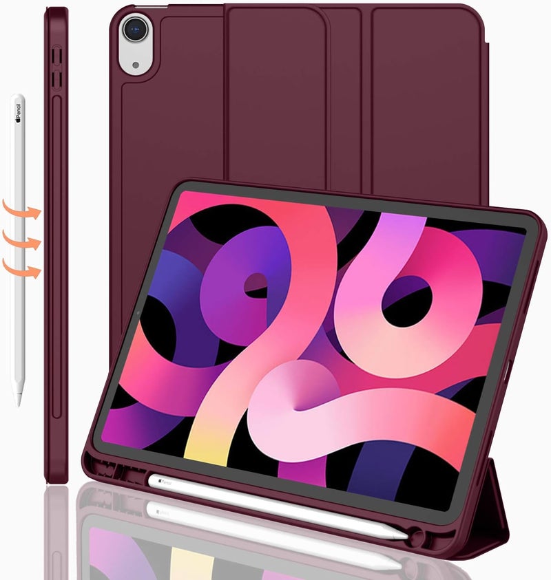 iMieet iPad Air 11 Inch Case M3(2025) / M2 (2024), iPad Air 5th/4th Generation Case 2022/2020 10.9 Inch with Pencil Holder,Trifold Stand Smart Case with Soft TPU Back(Wine) - Image 1