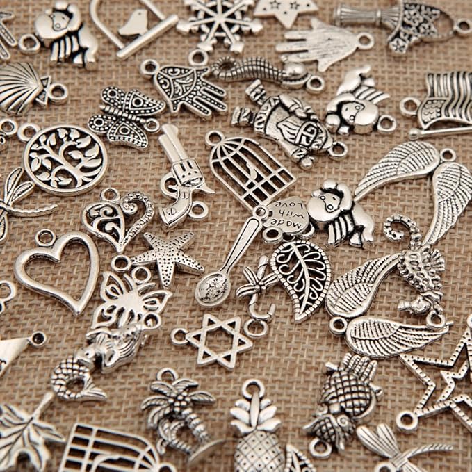 9Carat 100Pcs Wholesale Bulk Lots Tibetan Silver Plated Mixed Pendants Charms for jewelry making - Image 3