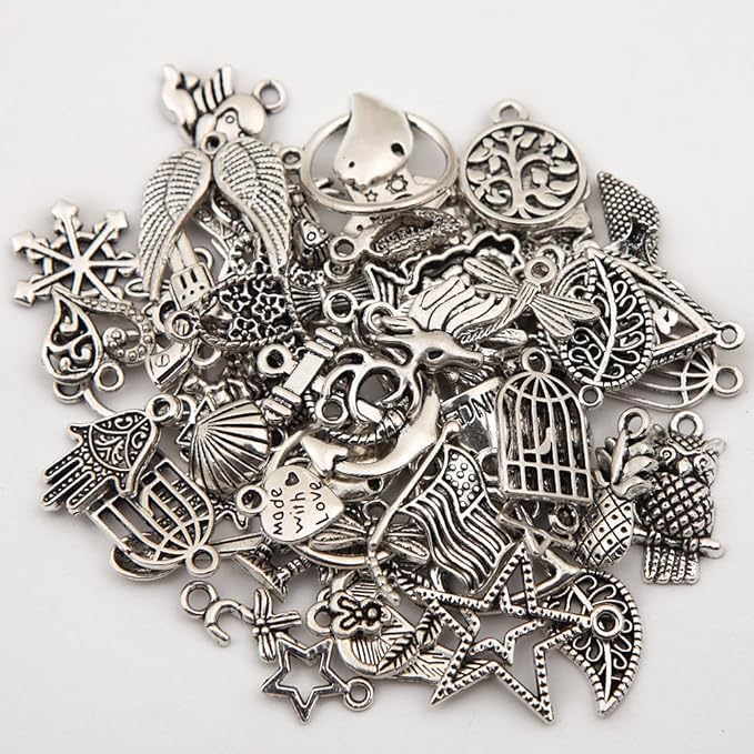 9Carat 100Pcs Wholesale Bulk Lots Tibetan Silver Plated Mixed Pendants Charms for jewelry making - Image 2