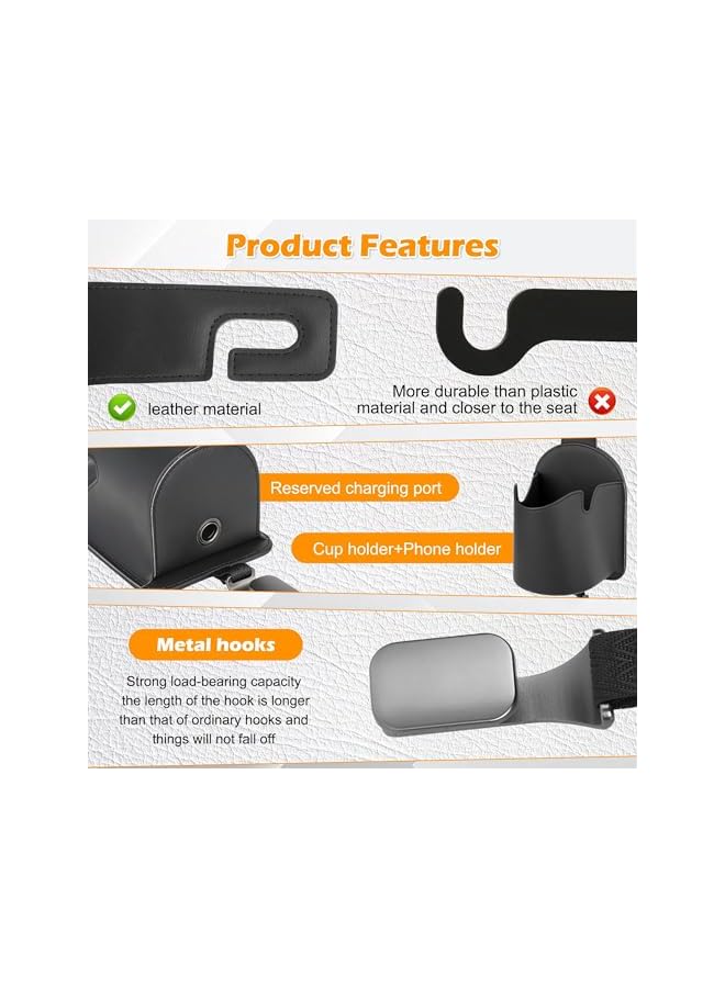 S-TOP Luxury Car Back Seat Organizer 3-in-1 with Universal Cup Holder, Phone Mount, and Headrest Hook, Durable Leather Storage Accessory for Vehicle Travel - Image 2