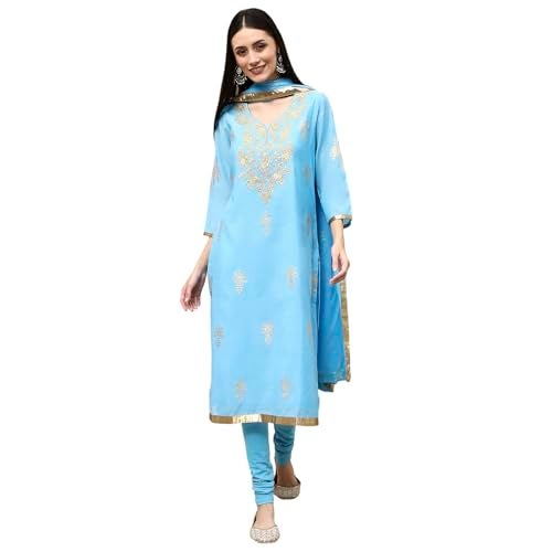 Biba Women Blue Poly Chanderi Fitted Kurta Set_42 - Image 1