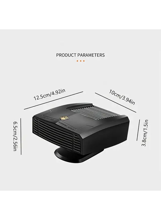 24V Black Portable Car Heater Defroster Defogger With 360 Rotating Base Two Speeds - Image 2