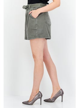 Splendid Women Plain Belted Basic Shorts, Olive  - Image 2