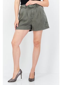 Splendid Women Plain Belted Basic Shorts, Olive  - Image 1