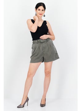 Splendid Women Plain Belted Basic Shorts, Olive  - Image 4