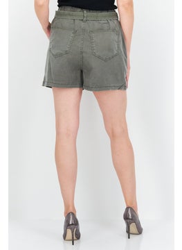 Splendid Women Plain Belted Basic Shorts, Olive  - Image 3