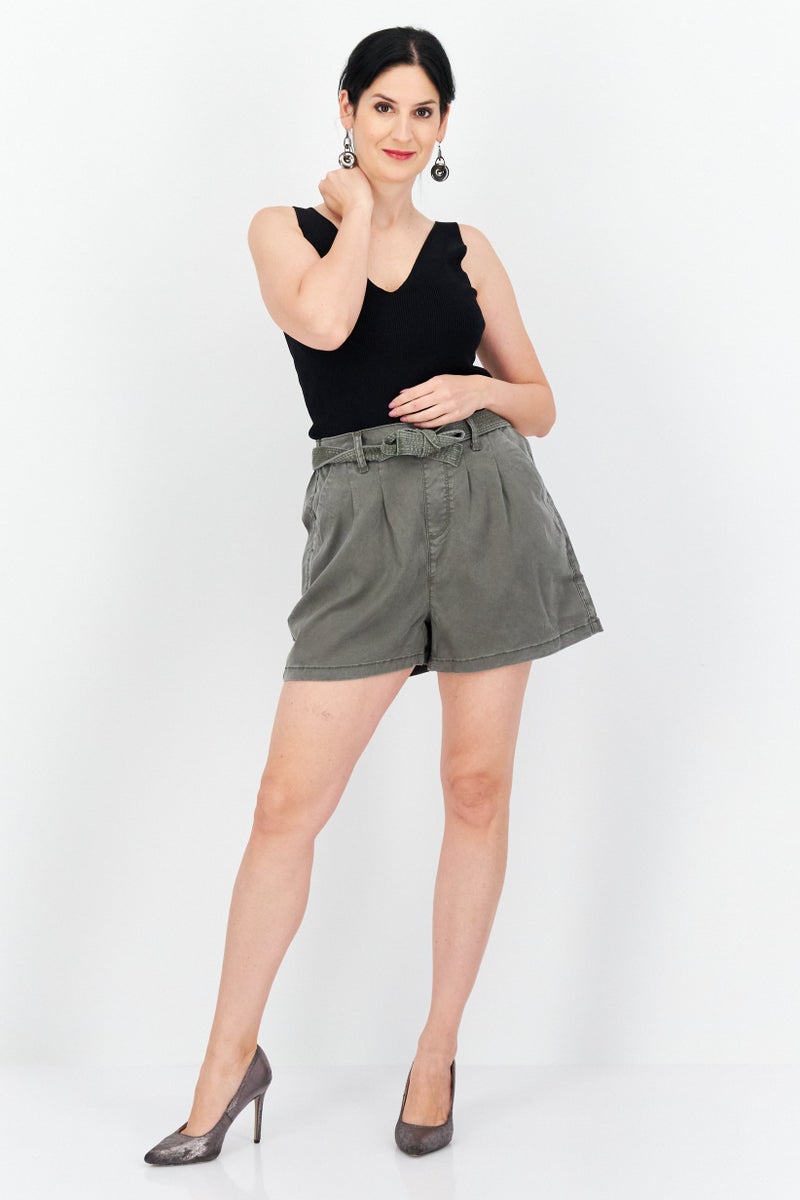 Splendid Women Plain Belted Basic Shorts, Olive - Image 2