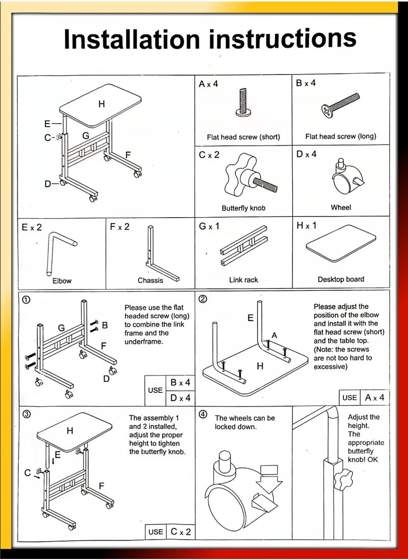 DBLEW - Upgraded Metal Base Adjustable Multipurpose Movable Desktop Computer Mobile Laptop Desk Home And Office Desks For Work and Study Moveable Portable Coffee Overbed Tray Bedside Sofa Table - Image 1