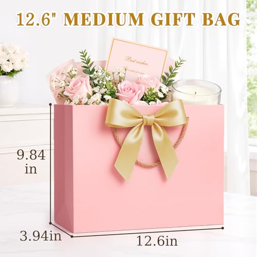 ANZNKU 2PCS Gift Bags for Women Pink Beige Medium Gift Bags with Handles 4 Tissue Paper 2 Ribbons 2 Cards for Her Wedding Graduation Birthday Engagement Bridal Baby Shower Party Favors Presents - Image 3
