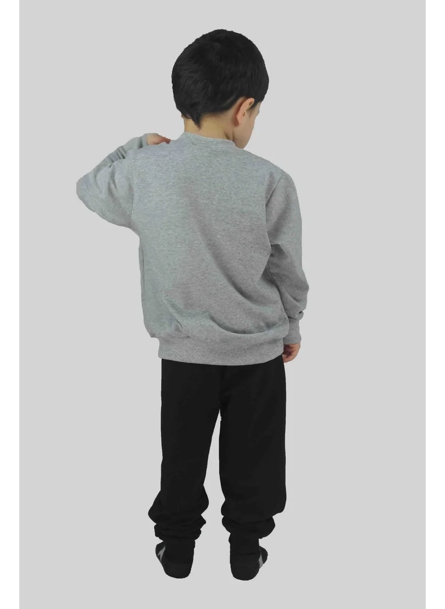 Bluence Boy's Printed Gray Cotton Tracksuit Set
