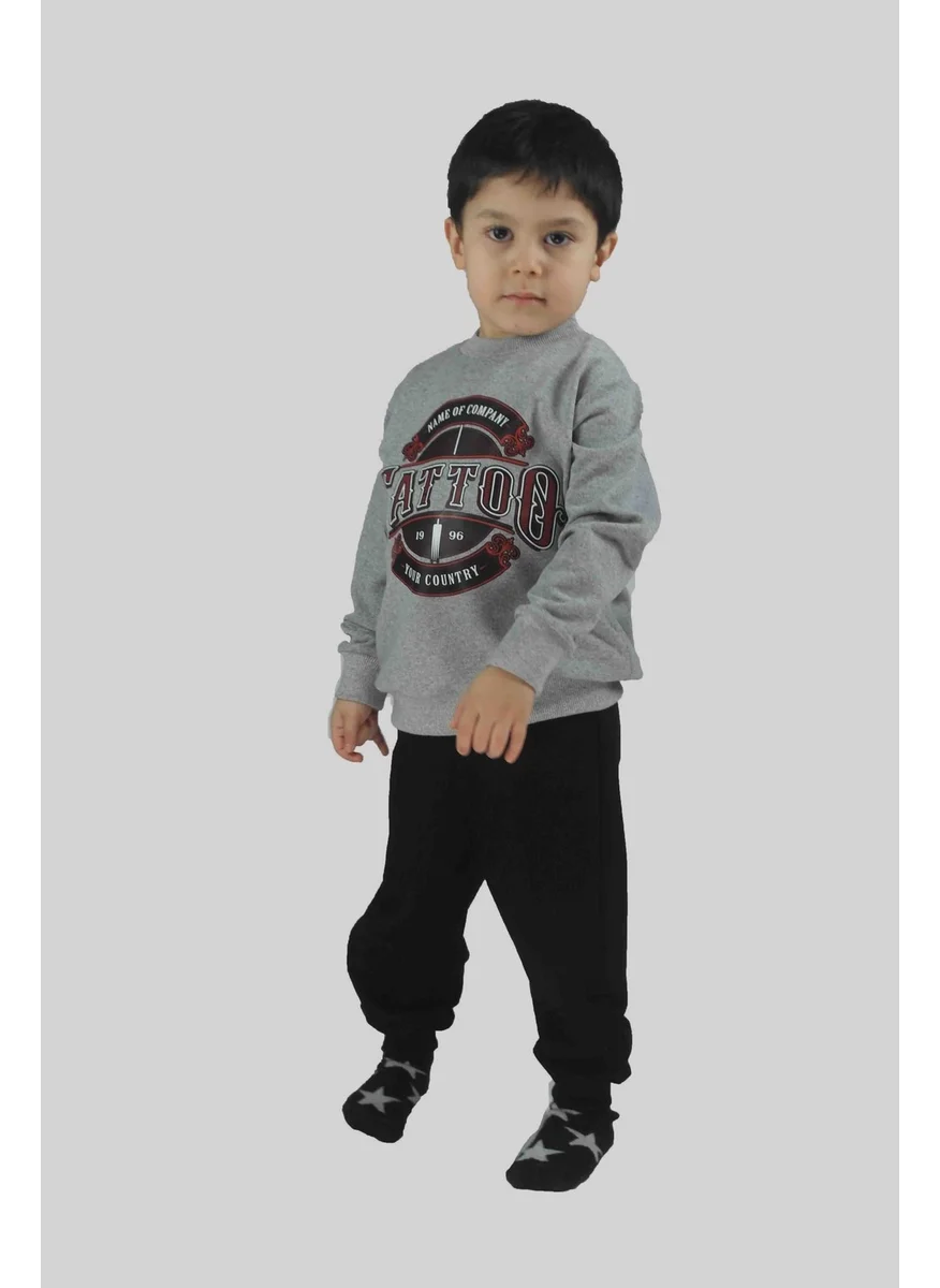 Bluence Boy's Printed Gray Cotton Tracksuit Set