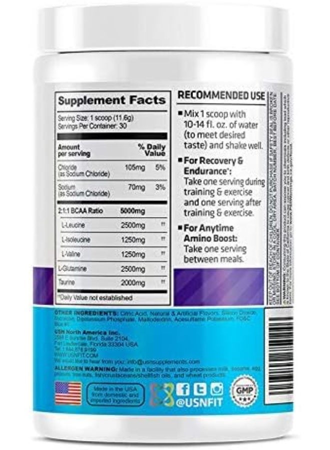 USN BCAA + Amino Fruit Punch 273g – Recovery & Endurance Amino Acid Formula, 30 Servings - Image 3