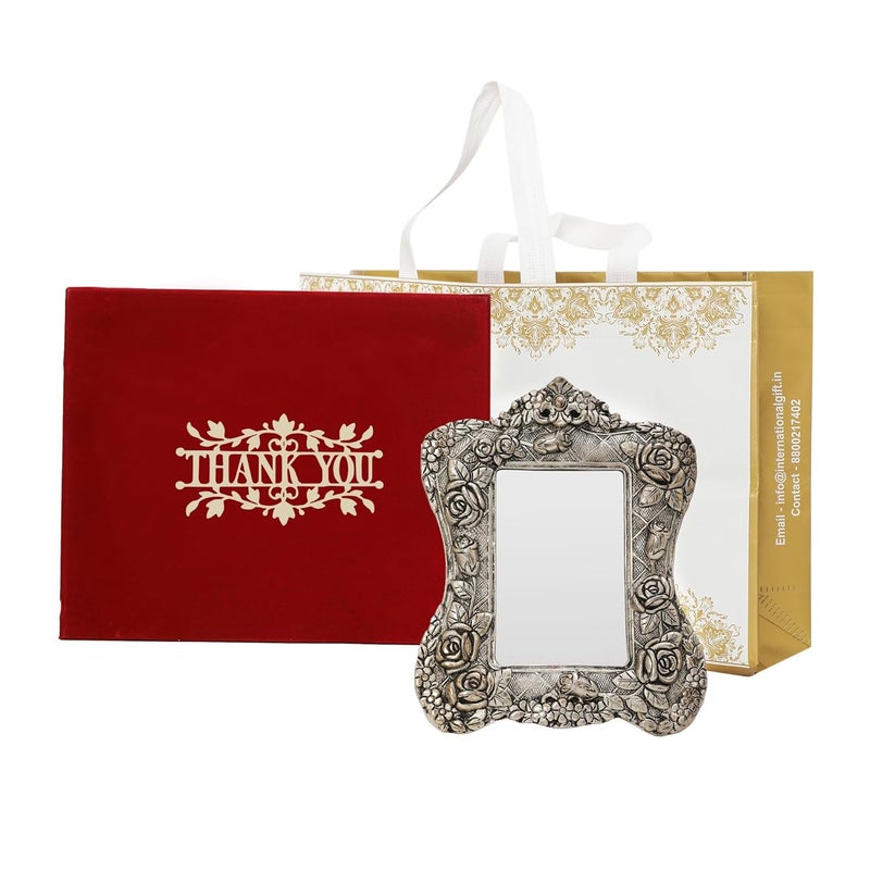 INTERNATIONAL GIFT INTERNATIONAL GIFT Silver Square Photo Frame Thank You Tag With Velvet Box Carry Bag Ideal for Home Decoration Table Top Desk Birthday Appreciation Gifts
