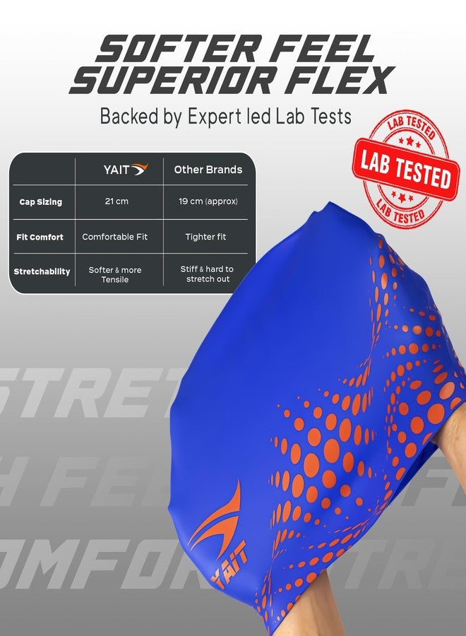 YAIT Silicone Swimming Cap for Men, Women, Kids, Unisex | Lab Tested by Experts | Ultra Soft and Stretchable | Latex-Safe, Quick-Dry, Tear-Resistant, Anti-Slip Fit | Blue & Orange Stylish Design - Image 4
