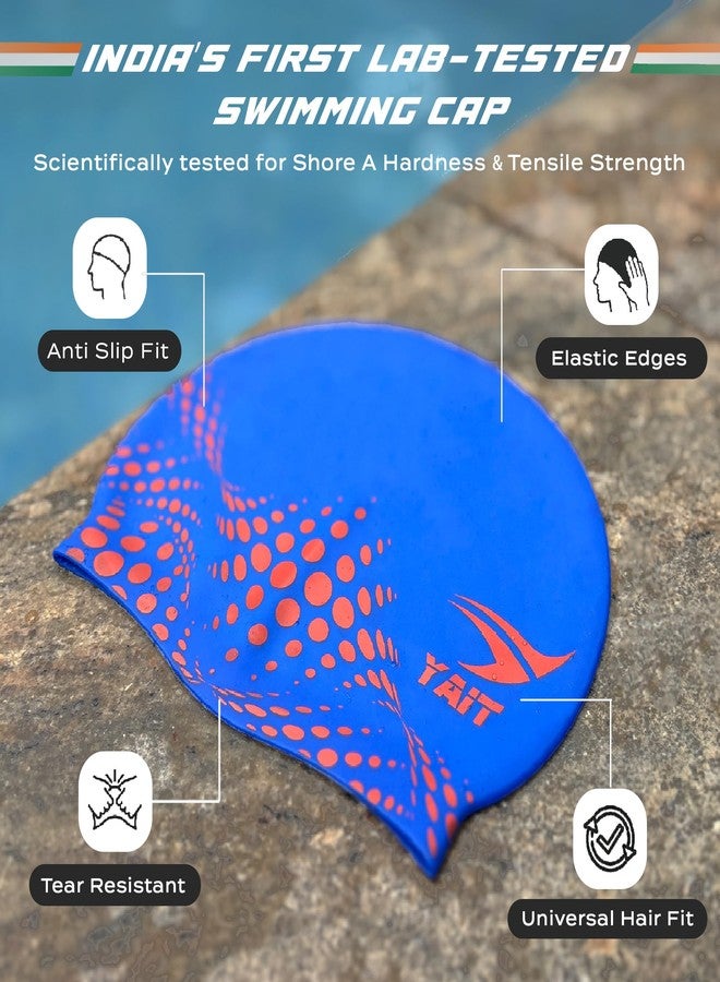 YAIT Silicone Swimming Cap for Men, Women, Kids, Unisex | Lab Tested by Experts | Ultra Soft and Stretchable | Latex-Safe, Quick-Dry, Tear-Resistant, Anti-Slip Fit | Blue & Orange Stylish Design - Image 3
