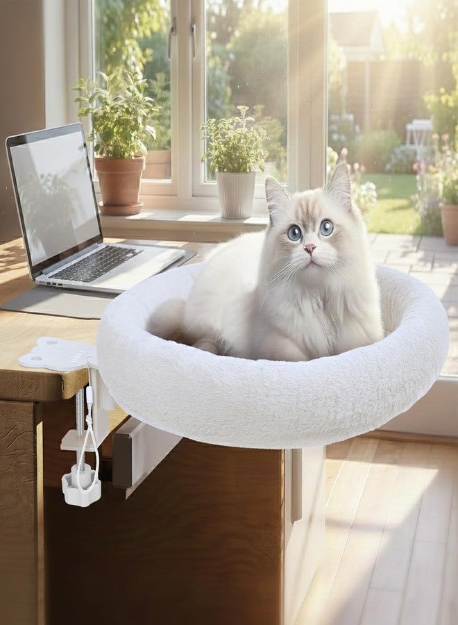 Turbosus Rotating Cat Desk Bed for Remote Workers, Home Office Staff and Gamers ，Quality Soft Cat Bed, 360° Swivel, Removable Washable Cushion, Comfortable and Easy to Assemble, Supports up 40 lbs(White) - Image 1