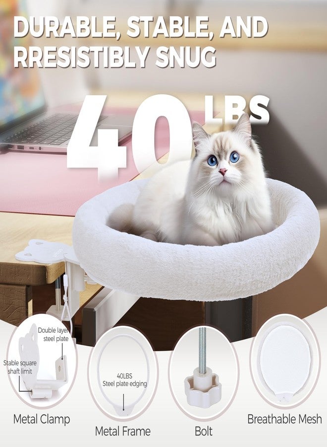 Turbosus Rotating Cat Desk Bed for Remote Workers, Home Office Staff and Gamers ，Quality Soft Cat Bed, 360° Swivel, Removable Washable Cushion, Comfortable and Easy to Assemble, Supports up 40 lbs(White) - Image 3
