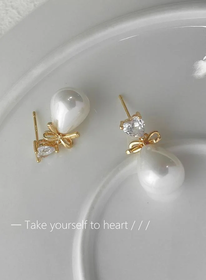 Take Two Take Two Gold Faux Pearl Bow Drop Earrings