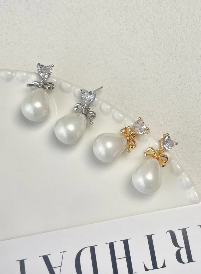 Take Two Take Two Gold Faux Pearl Bow Drop Earrings