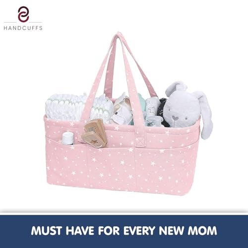 Handcuffs Cute Diaper Caddy Baby Products Bag For Smart Mothers Baby Diaper Caddy Organizers Baby Wipes Felt Storage, Nursery, Foldable And Portable (Pink) - Image 5