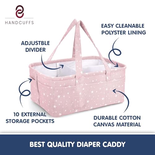 Handcuffs Cute Diaper Caddy Baby Products Bag For Smart Mothers Baby Diaper Caddy Organizers Baby Wipes Felt Storage, Nursery, Foldable And Portable (Pink) - Image 3