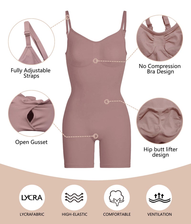 SHAPERX Shapewear for Women Tummy Control Bodysuit Mid Thigh Butt Lifter Body Shaper Shorts,SZ5218-Umber-XXS/XS - Image 4