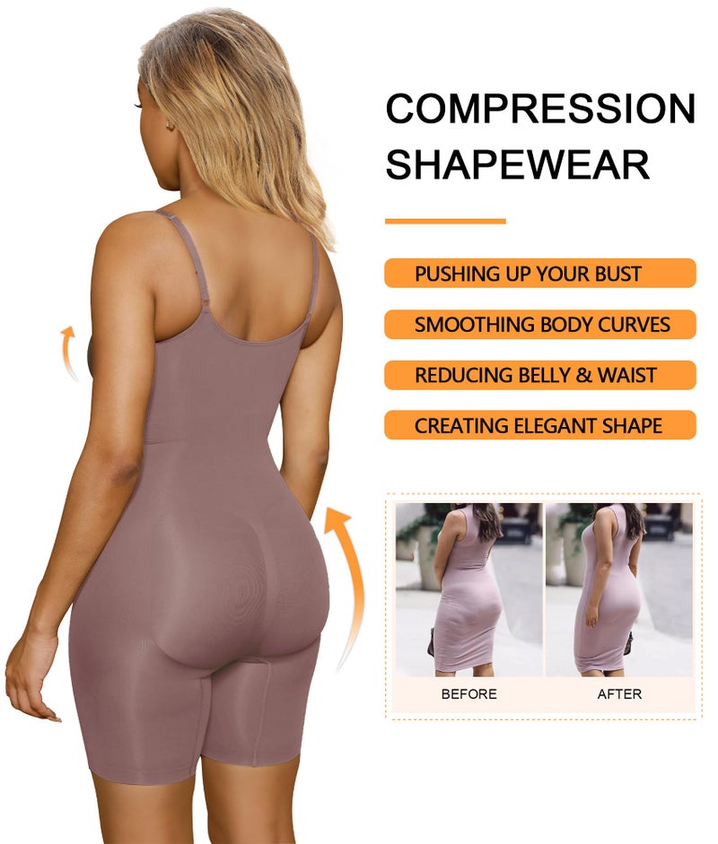 SHAPERX Shapewear for Women Tummy Control Bodysuit Mid Thigh Butt Lifter Body Shaper Shorts,SZ5218-Umber-XXS/XS - Image 3