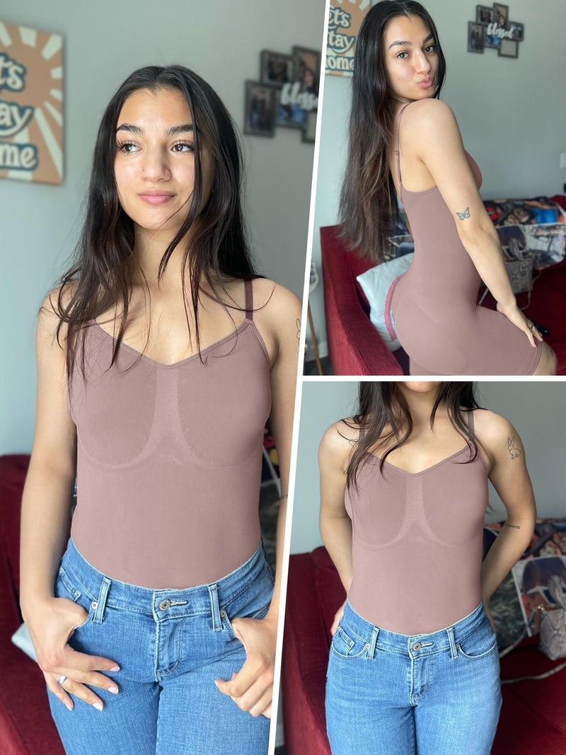 SHAPERX Shapewear for Women Tummy Control Bodysuit Mid Thigh Butt Lifter Body Shaper Shorts,SZ5218-Umber-XXS/XS - Image 5