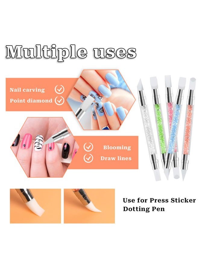 Sliverdew 5Pcs Nail Art Sculpture Pen Dual Tipped Silicone Nail Tools Nail Art Acrylic Pen Silicone Brushes for Resin Nail Art Tools for Design Nail Foil Carving Drawing Effect Shaping Drawing - Image 3
