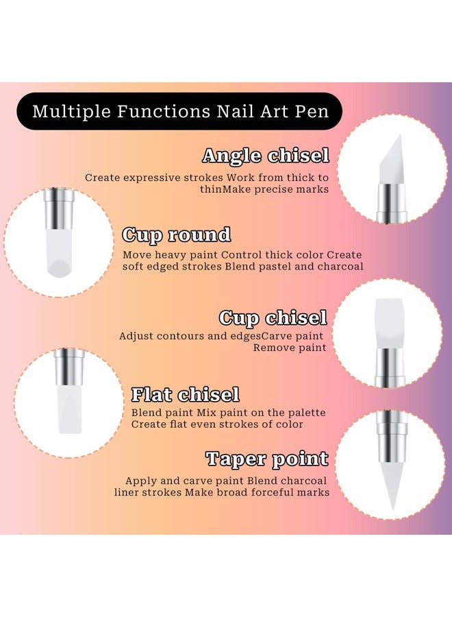 Sliverdew 5Pcs Nail Art Sculpture Pen Dual Tipped Silicone Nail Tools Nail Art Acrylic Pen Silicone Brushes for Resin Nail Art Tools for Design Nail Foil Carving Drawing Effect Shaping Drawing - Image 4