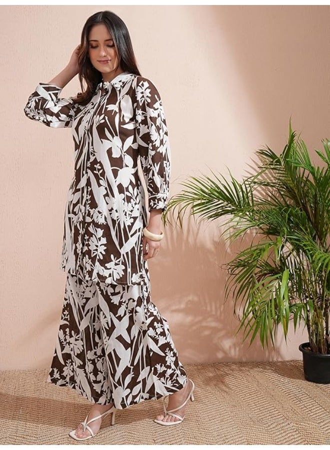 Vishudh womens Co-Ord Set brown/white rayon xl - Image 2