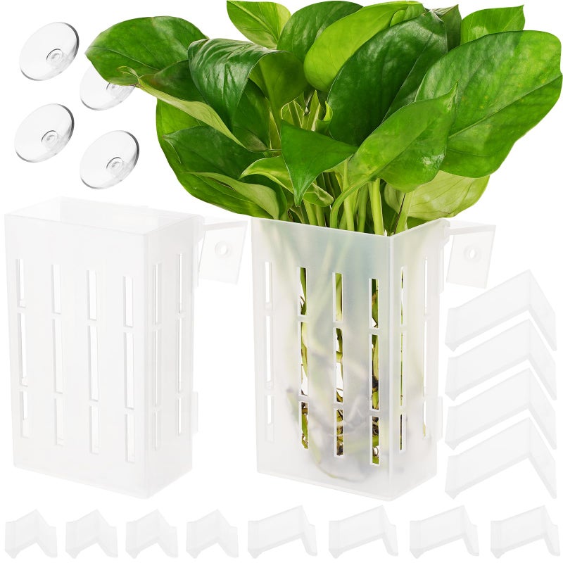 Borlech Upgraded Large Aquarium Plant Holder with Hooks and Suction Cups for Fish Tank Aquaponic Plant Cultivation and Aquascape Decorations (Semitransparent) - Image 1