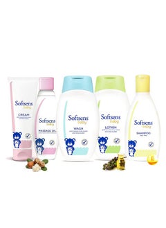 Softsens Daily Baby Skincare Essentials Kit | Moisturizing Cream, Massage Oil, Tear-Free Baby Wash + Shampoo, Lotion | Safe, Naturally-Enriched & Paraben-Free, 5  - Image 1