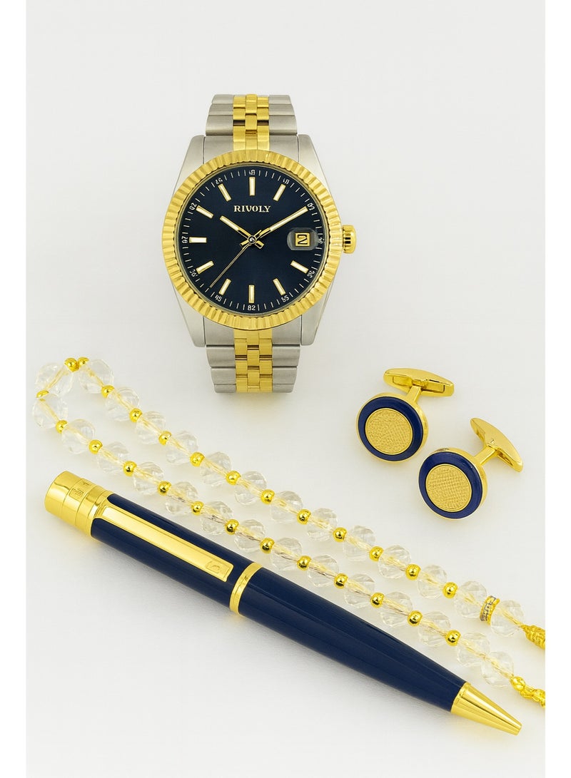 ريفولي طقم رجالي من الستانلس ستيل يتكون من ساعة وسبحة وقلم وازرار اكمام - Image 3
