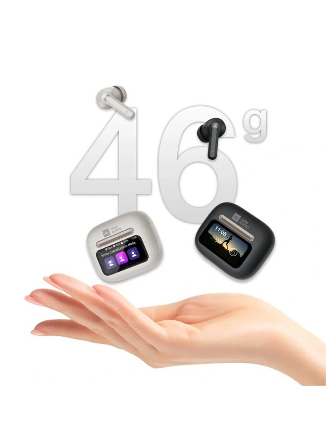 AGM سماعة AGM Buds 9 الذكية، علبة تحكم بشاشة تعمل باللمس، صوت كامل المدى 13 ملم، باص عميق وترددات عالية واضحة، إلغاء ضوضاء نشط 25 ديسيبل، وضع الشفافية، مقاومة للماء IPX4، عمر بطارية طويل، متوافقة مع أندرويد وiOS - بيج - Image 2