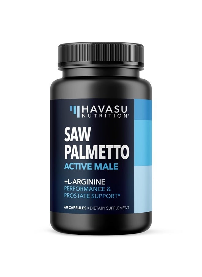 Havasu Nutrition - Saw Palmetto for Men with L Arginine Supplement | Hair Health & Male Health Support | L-Arginine Saw Palmetto Supplement with S7 Plant-Based Ingredients | Performance & Endurance | 60 Male Pills - Image 1