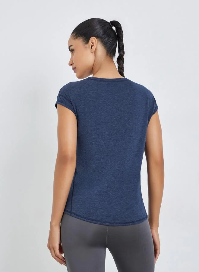 Styli Active Navy Blue Navy Blue Melange Tonal Stitch Detail Active Top for Women | Best Price UAE