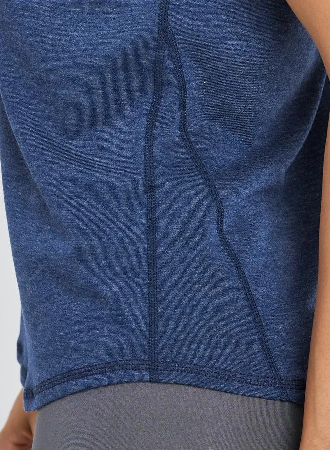 Styli Active Navy Blue Navy Blue Melange Tonal Stitch Detail Active Top for Women | Best Price UAE