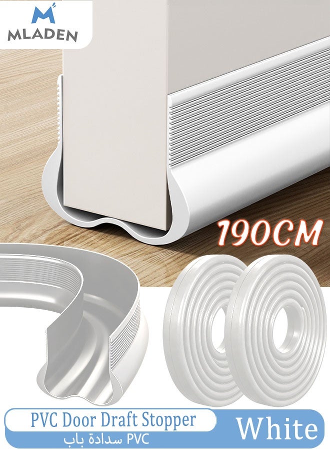 MLADEN 190CM Door Draft Stopper Weather Stripping Door Seal PVC Seal Strip Cuttable Soundproof Door Seal Door Bottom Sealing Strips Suitable for Exterior and Interior Doors, Dustproof, Soundproof, Weatherproof Strip (White) - Image 1