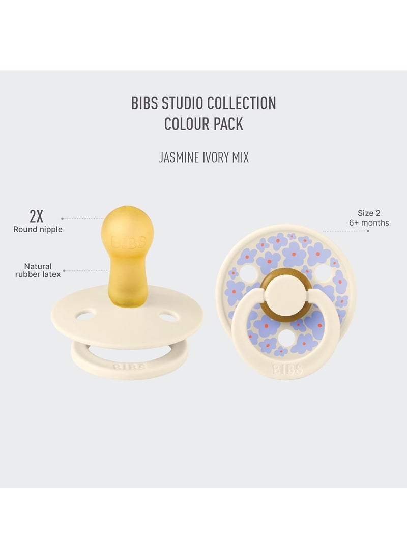 BIBS BIBS Pacifier Studio Colour Natural Latex Round Nipple Size 2 (6-18 months) PACK of 2 Jasmine Ivory Mix  - Image 3