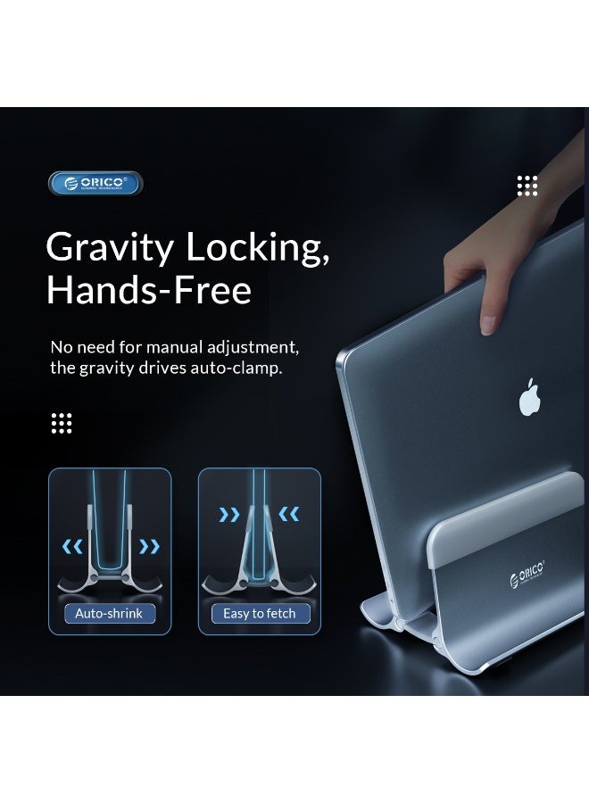 Orico Auto-adjustment Gravity locking design.Aluminum Vertical Laptop Holder, Stand Dual Desktop Stand for All Tablet/iPad MacBook/Surface/Samsung/HP/Dell/Chrome Book GREY - Image 4