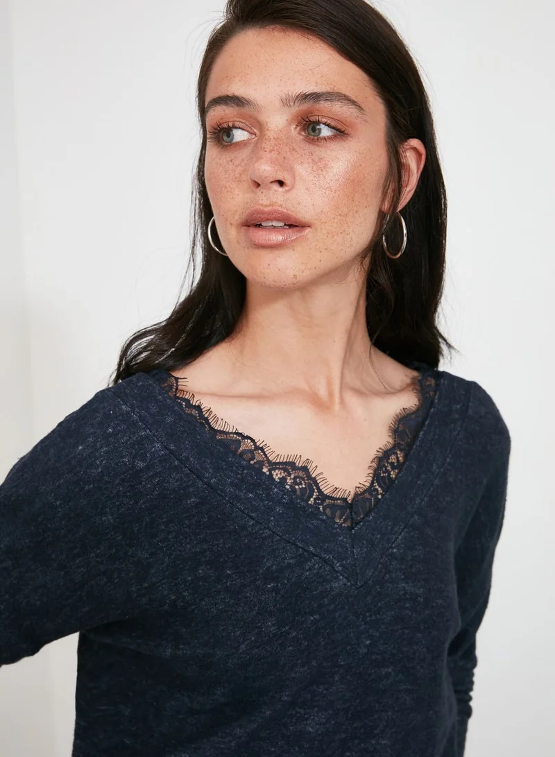 trendyol Lace Trim V-Neck Top
