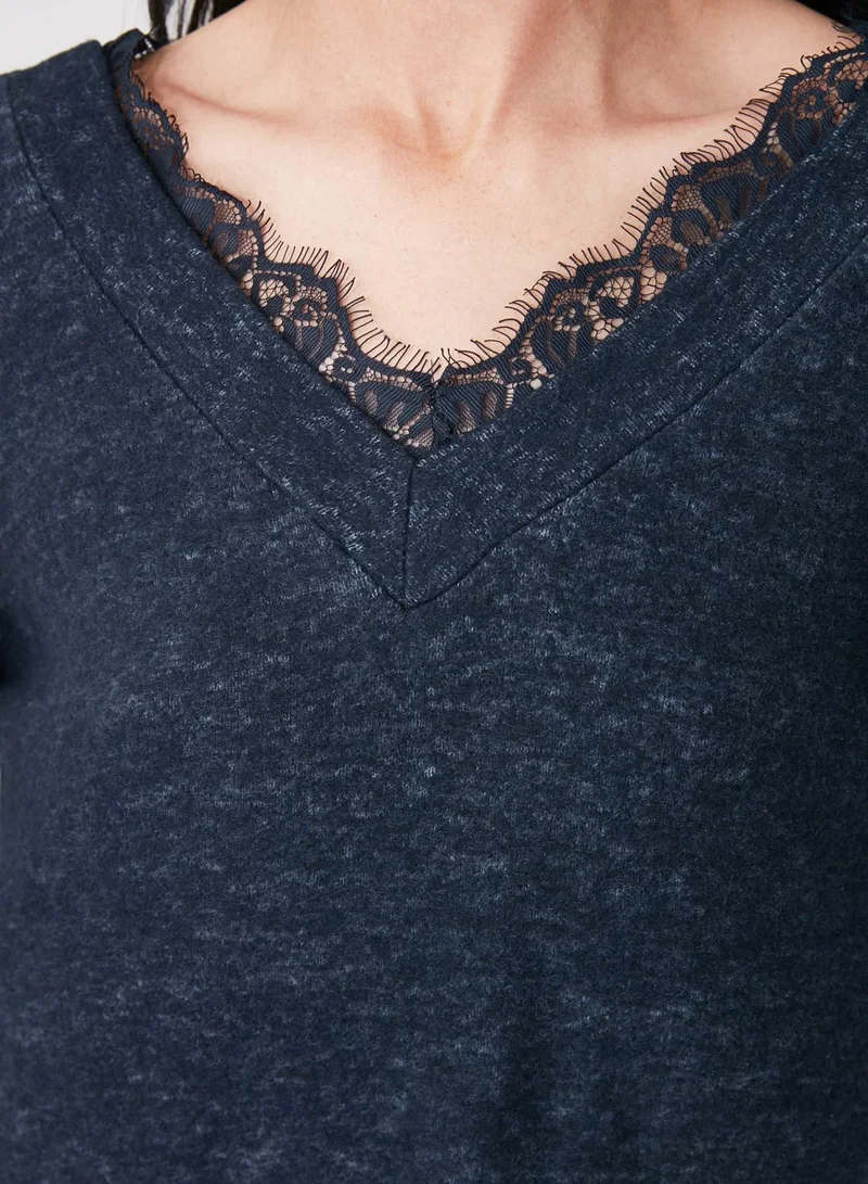trendyol Lace Trim V-Neck Top