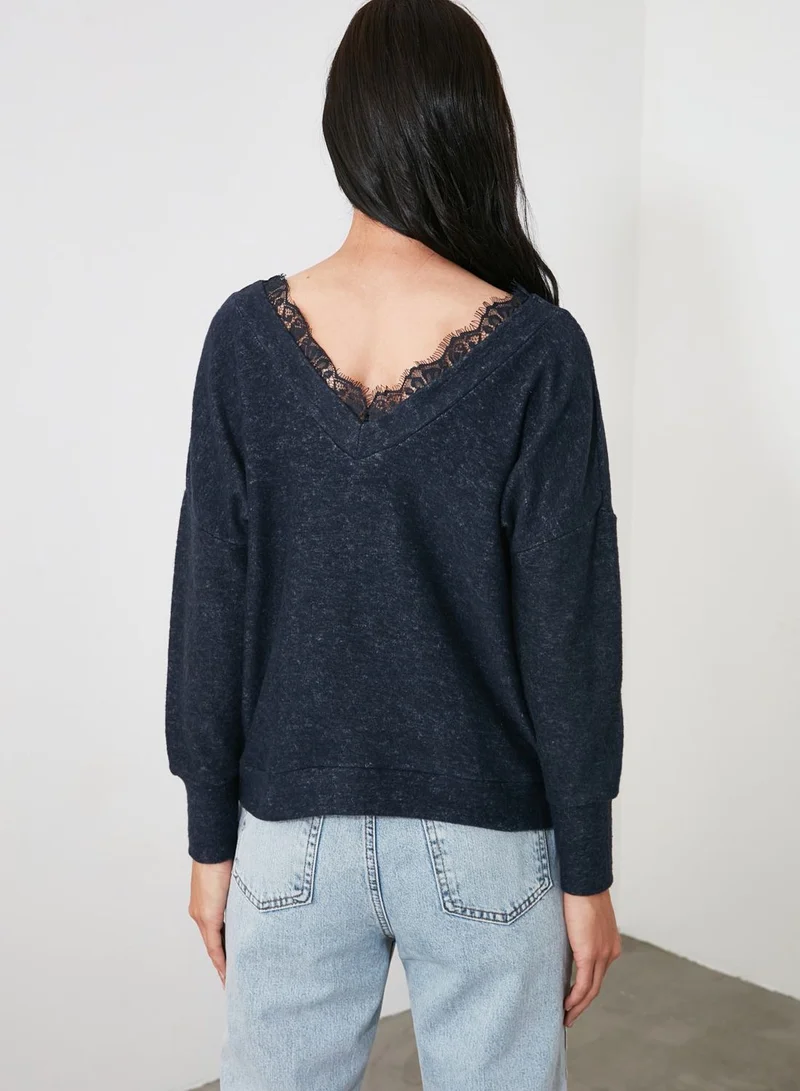 trendyol Lace Trim V-Neck Top