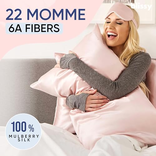 Blissy Silk Pillowcase - 100% Pure Mulberry Silk - 22 Momme 6A High-Grade Fibers - Silk Pillow Cover for Hair & Skin - Regular, Queen & King (Pink, Queen) - Image 2