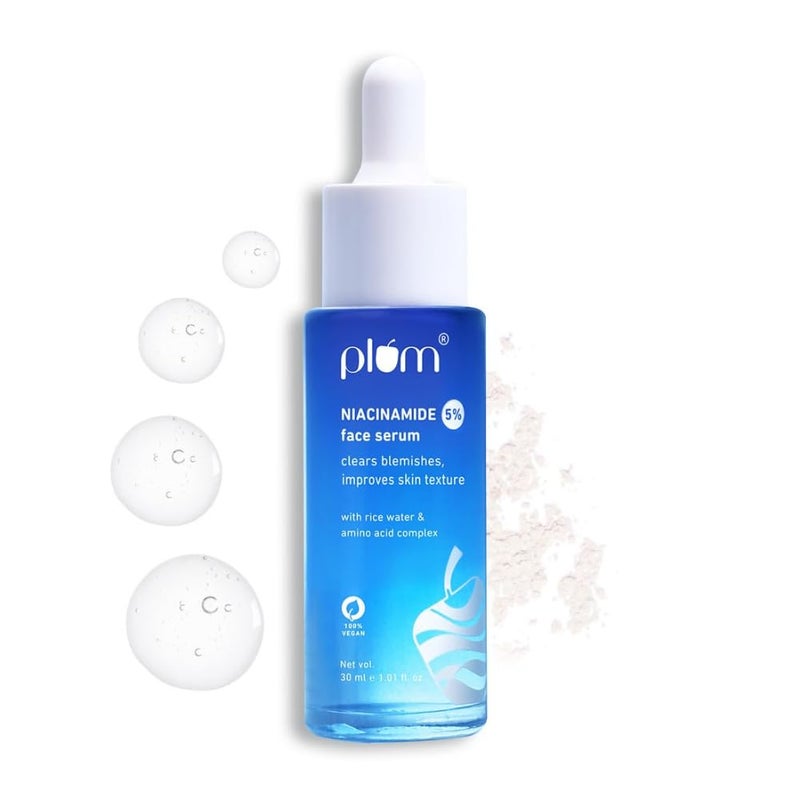 Plum 5 Niacinamide Face Serum for Clear  Bright Skin  with Rice Water  Provides Clear Glowing  Brightening Skin  Lightweight  Beginner Friendly Serum for Women  Men  All Skin Types  30ml - Image 1