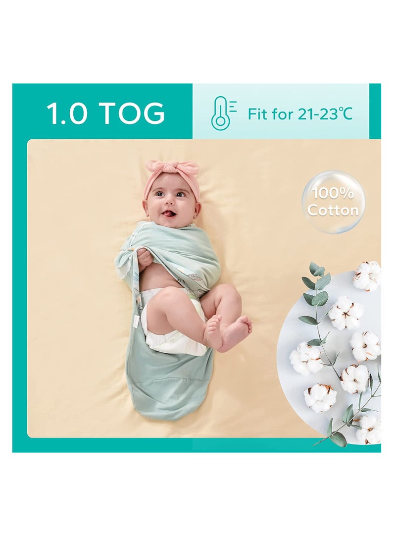 بطانية قماط SYOSI من القطن المحبوك للأطفال 1.0 Tog، أكياس نوم قماط قابلة للارتداء للأطفال حديثي الولادة، أساسيات الأطفال البنات والأولاد، حديقة خضراء من 3 إلى 6 أشهر، عبوتان
