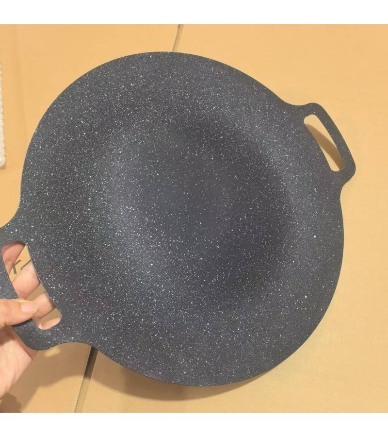 مقلاة شواء كبيرة سوداء من الحديد الزهر غير لاصقة، مناسبة للطهي التعريفي والتخييم والشوي - Image 1